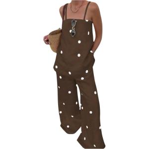 image:imageMakeMeChic Womens 2 Piece Outfits Polka Dots Spaghetti Strap Cami Top and Pants Summer Matching SetCoffee Brown