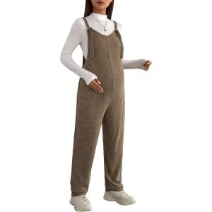 image:imageMakeMeChic Womens Maternity Cami Jumpsuit Sleeveless Rib Knitted Pregnancy Overall RompersKhaki