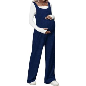 image:imageMakeMeChic Womens Maternity Jumpsuits Sleeveless Rib Knitted Straight Leg Overalls RomperRoyal Blue