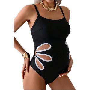image:imageMakeMeChic Womens Maternity One Piece Swimsuit Scoop Neck Cut Out Spaghetti Strap Bathing SuitBlack and White