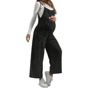 image:imageMakeMeChic Womens Maternity Overalls Polka Dots Sleeveless Wide Leg Pregnancy Cami JumpsuitBlack and White
