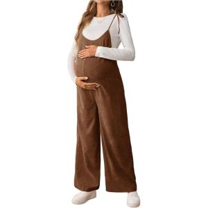 image:imageMakeMeChic Womens Maternity Overalls Spaghetti Strap Sleeveless Wide Leg Fall Retro Pregnancy JumpsuitMocha Brown