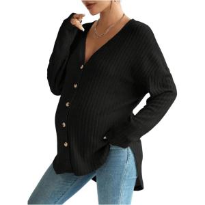 image:imageMakeMeChic Womens Maternity Shirts Knit Button Down Nursing Top Fall Maternity ClothesBlack