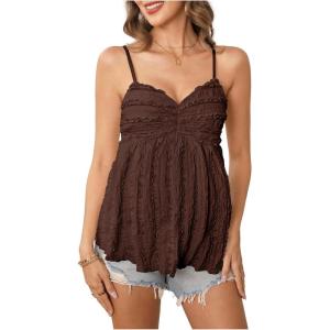 image:imageMakeMeChic Womens Maternity Summer Tank Tops Spaghetti Strap Ruffle Hem Sleeveless Pregnancy CamisoleCoffee Brown