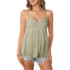 image:imageMakeMeChic Womens Maternity Summer Tank Tops Spaghetti Strap Ruffle Hem Sleeveless Pregnancy CamisoleLight Green