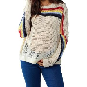 image:imageMakeMeChic Womens Maternity Sweater Crew Neck Long Sleeve Hollow Out Knitted Pullover TopsMulticolor