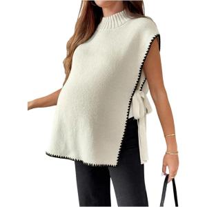 image:imageMakeMeChic Womens Maternity Sweater Vest Mock Neck Tie Side Sleeveless Pregnancy TopsApricot