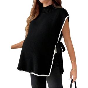 image:imageMakeMeChic Womens Maternity Sweater Vest Mock Neck Tie Side Sleeveless Pregnancy TopsBlack