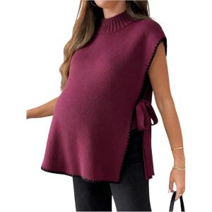 image:imageMakeMeChic Womens Maternity Sweater Vest Mock Neck Tie Side Sleeveless Pregnancy TopsRed Violet