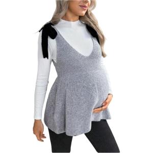 image:imageMakeMeChic Womens Maternity Sweater Vest Sleeveless Open Back Tie Shoulder Fall Pregnancy Knit TopGrey