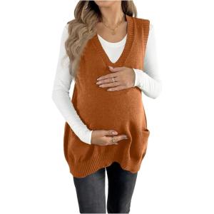 image:imageMakeMeChic Womens Maternity Sweater Vest V Neck Sleeveless Pregnancy Sweaters TopsCoffee Brown