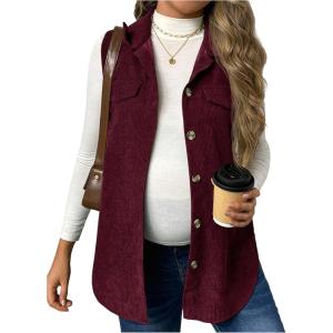 image:imageMakeMeChic Womens Maternity Vest Jacket Corduroy Sleeveless Button Down Jackets BlazerBurgundy