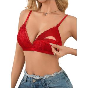 image:imageMakeMeChic Womens Nursing Bras for Breastfeeding Bodily Lace Sheer Maternity Lingerie BraletteRed