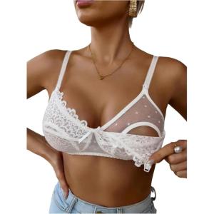 image:imageMakeMeChic Womens Nursing Bras for Breastfeeding Bodily Lace Sheer Maternity Lingerie BraletteWhite B