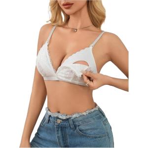 image:imageMakeMeChic Womens Nursing Bras for Breastfeeding Bodily Lace Sheer Maternity Lingerie BraletteWhite Solid