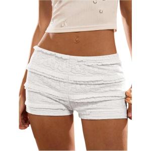 image:imageMakeMeChic Womens Ruffle Mini Shorts Crochet Layered Mesh Lace Micro ShortsSolid White