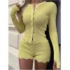 image:imageMakeMeChic Womens 2 Piece Fall Outfit Long Sleeve Button Down Knit Tops and Shorts SetYellow