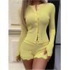 image:imageMakeMeChic Womens 2 Piece Fall Outfit Long Sleeve Button Down Knit Tops and Shorts SetYellow
