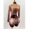image:imageMakeMeChic Womens 2 Piece Fall Outfits Fur Dots Print Long Sleeve Crop Top and Mini Skirt Matching SetKhaki