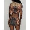 image:imageMakeMeChic Womens 2 Piece Fall Outfits Fur Dots Print Long Sleeve Crop Top and Mini Skirt Matching SetKhaki