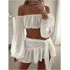 image:imageMakeMeChic Womens 2 Piece Fall Outfits Off The Shoulder Long Sleeve Crop Tops and Mini Skirt Clothing SetWhite