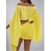 image:imageMakeMeChic Womens 2 Piece Fall Outfits Split Sleeve Asymmetrical Crop Tops and Mini Skirts Clothing SetYellow