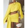 image:imageMakeMeChic Womens 2 Piece Fall Outfits Split Sleeve Asymmetrical Crop Tops and Mini Skirts Clothing SetYellow