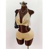image:imageMakeMeChic Womens 2 Piece Fall Outfits Tie Open Back Crop Halter Top and Mini Shorts Going Out OutfitsGold