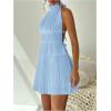 image:imageMakeMeChic Womens 2 Piece Outfits Tie Backless Halter Tops and Pleated Mini Skirt SetsBlue