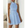 image:imageMakeMeChic Womens 2 Piece Outfits Tie Backless Halter Tops and Pleated Mini Skirt SetsBlue
