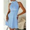 image:imageMakeMeChic Womens 2 Piece Outfits Tie Backless Halter Tops and Pleated Mini Skirt SetsBlue