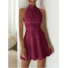 image:imageMakeMeChic Womens 2 Piece Outfits Tie Backless Halter Tops and Pleated Mini Skirt SetsBurgundy