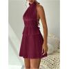 image:imageMakeMeChic Womens 2 Piece Outfits Tie Backless Halter Tops and Pleated Mini Skirt SetsBurgundy