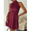 image:imageMakeMeChic Womens 2 Piece Outfits Tie Backless Halter Tops and Pleated Mini Skirt SetsBurgundy
