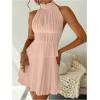 image:imageMakeMeChic Womens 2 Piece Outfits Tie Backless Halter Tops and Pleated Mini Skirt SetsPink
