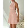 image:imageMakeMeChic Womens 2 Piece Outfits Tie Backless Halter Tops and Pleated Mini Skirt SetsPink