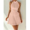 image:imageMakeMeChic Womens 2 Piece Outfits Tie Backless Halter Tops and Pleated Mini Skirt SetsPink