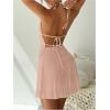 image:imageMakeMeChic Womens 2 Piece Outfits Tie Backless Halter Tops and Pleated Mini Skirt SetsPink