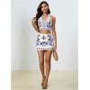 image:imageMakeMeChic Womens 2 Piece Skirt Set Cowboy Chic Halter Linen Vacation Set Floral Embroidery OutfitsBlue