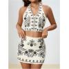 image:imageMakeMeChic Womens 2 Piece Skirt Set Cowboy Chic Halter Linen Vacation Set Floral Embroidery OutfitsMulticolor