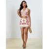 image:imageMakeMeChic Womens 2 Piece Skirt Set Cowboy Chic Halter Linen Vacation Set Floral Embroidery OutfitsRed