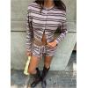 image:imageMakeMeChic Womens 2 Piece Spring Outfits Striped Long Sleeve Button Down Crew Neck Cardigan and Mini Shorts SetMulticolor