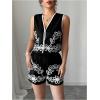 image:imageMakeMeChic Womens 2 Piece Summer Outfit Floral Button Down Crop Vest and Shorts Boho SetBlack
