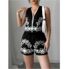 image:imageMakeMeChic Womens 2 Piece Summer Outfit Floral Button Down Crop Vest and Shorts Boho SetBlack
