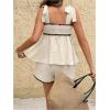 image:imageMakeMeChic Womens 2 Piece Summer Outfits Contrast Binding Sleeveless Peplum Top and Mini Shorts Clothing SetsApricot