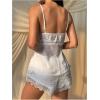 image:imageMakeMeChic Womens 2 Piece Summer Outfits Mesh Floral Lace Cami Top and Micro Mini Shorts Lounge SetsWhite