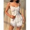 image:imageMakeMeChic Womens 2 Piece Summer Outfits Mesh Floral Lace Cami Top and Micro Mini Shorts Lounge SetsWhite
