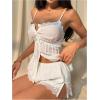 image:imageMakeMeChic Womens 2 Piece Summer Outfits Mesh Floral Lace Cami Top and Micro Mini Shorts Lounge SetsWhite