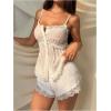 image:imageMakeMeChic Womens 2 Piece Summer Outfits Mesh Floral Lace Cami Top and Micro Mini Shorts Lounge SetsWhite