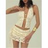 image:imageMakeMeChic Womens 2 Piece Summer Outfits Textured Halter Top and Mini Skirt Y2K Matching SetWhite